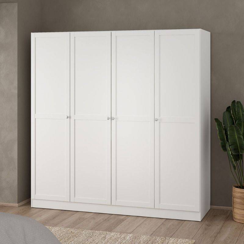 Brande White Wardrobe with 4 Frame Doors - White Tree Furniture