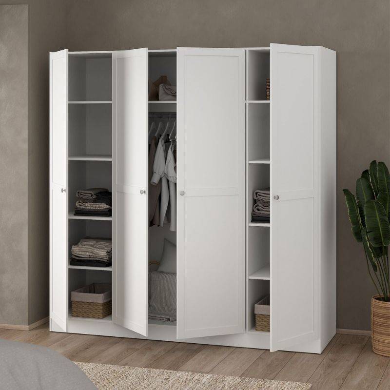 Brande White Wardrobe with 4 Frame Doors - White Tree Furniture