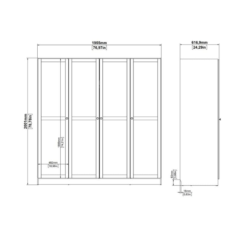 Brande White Wardrobe with 4 Frame Doors - White Tree Furniture