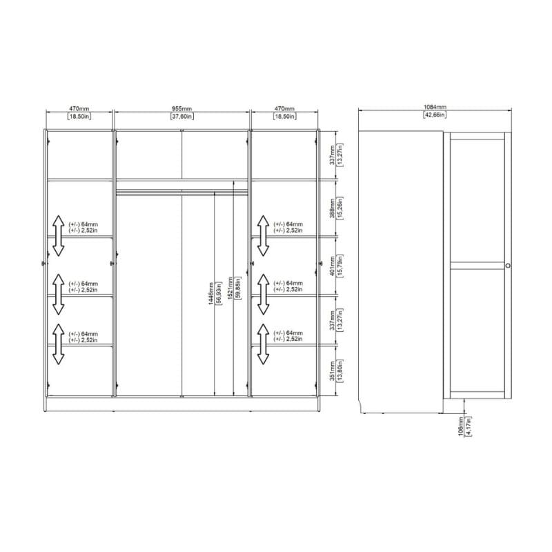 Brande White Wardrobe with 4 Frame Doors - White Tree Furniture