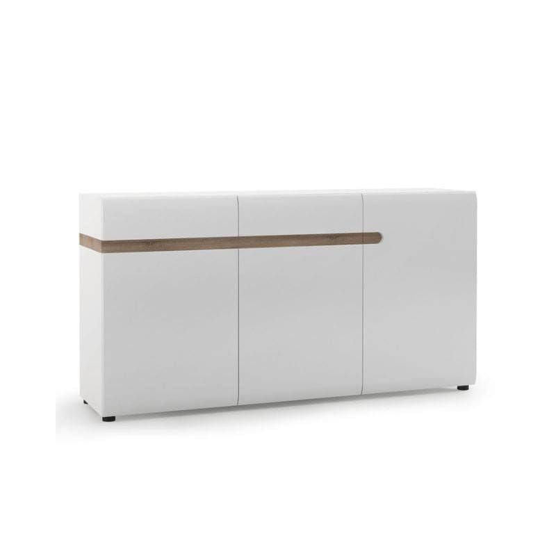 Chelsea 3 Door Sideboard in White w/ Truffle Oak Trim - White Tree Furniture