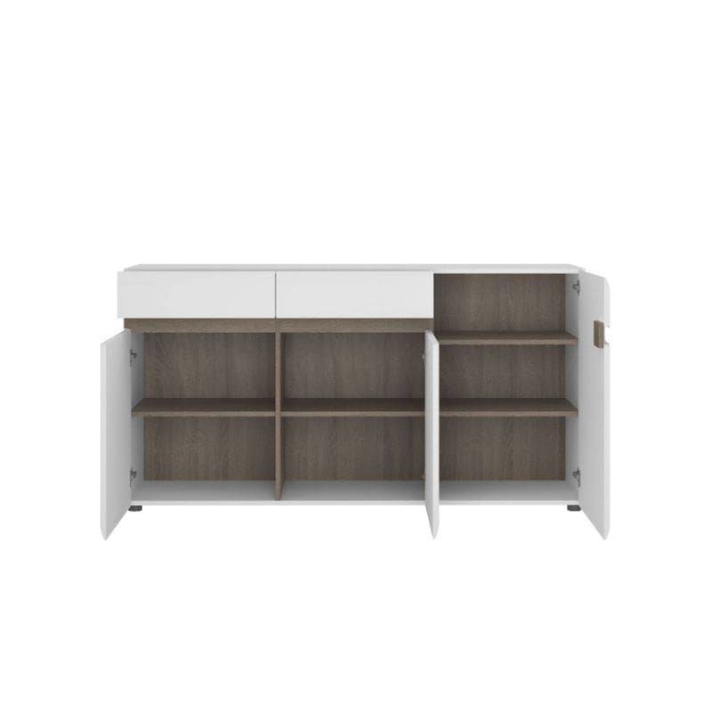 Chelsea 3 Door Sideboard in White w/ Truffle Oak Trim - White Tree Furniture
