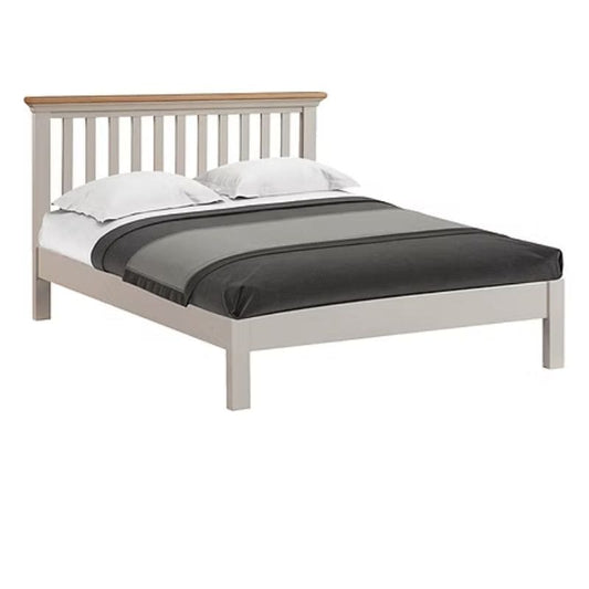 Cotswold Double Bed in Light Grey w/ Lacquered Oak Top