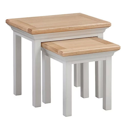 Cotswold Nest of Tables in Light Grey w/ Lacquered Oak Top