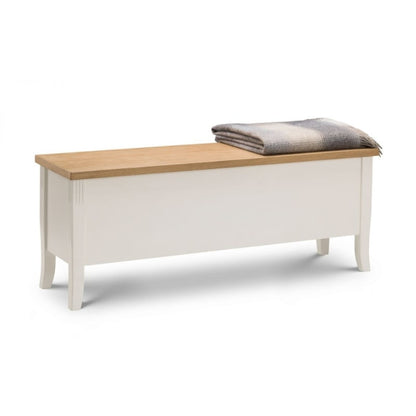 Shop the DAVENPORT Ivory Lacquer Dining bench with Storage w/ Oak Veneer Top. Ideal when you have guests over. Adds elegance to dining area.