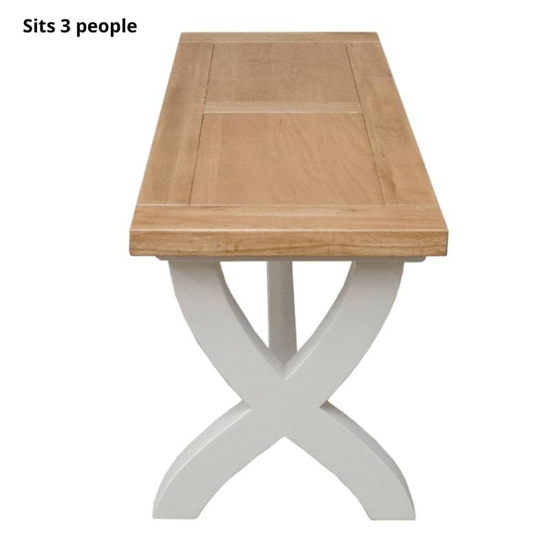 DeLuxe Solid Pine X-Leg Bench with Lacquered Oak Top - White Tree Furniture