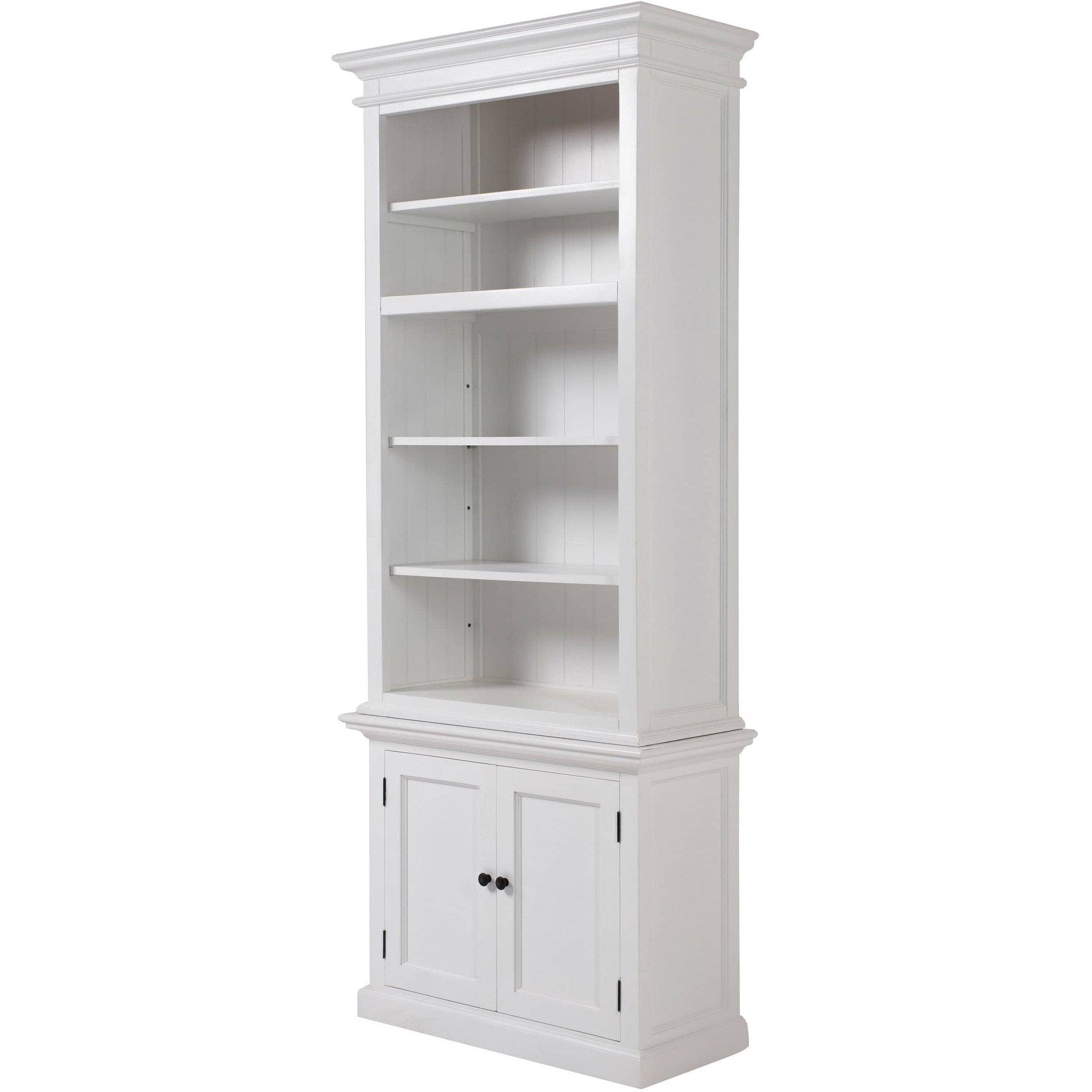 NOVASOLO Halifax Tall White Bookcase with Cupboard White Tree Furniture