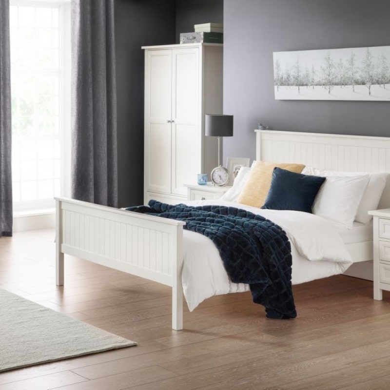 JULIAN BOWEN MAINE Surf White Wardrobe with 2 doors and 1 drawer, featuring a surf white lacquered finish and classic panel detailing. Ideal for bedroom storage and organization.
