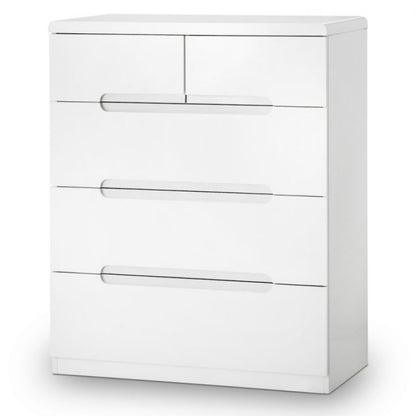 MANHATTAN High Gloss White Bedroom Dresser with 3+2 drawers, featuring a sleek modern design and smooth white finish. Ideal for stylish bedroom storage.