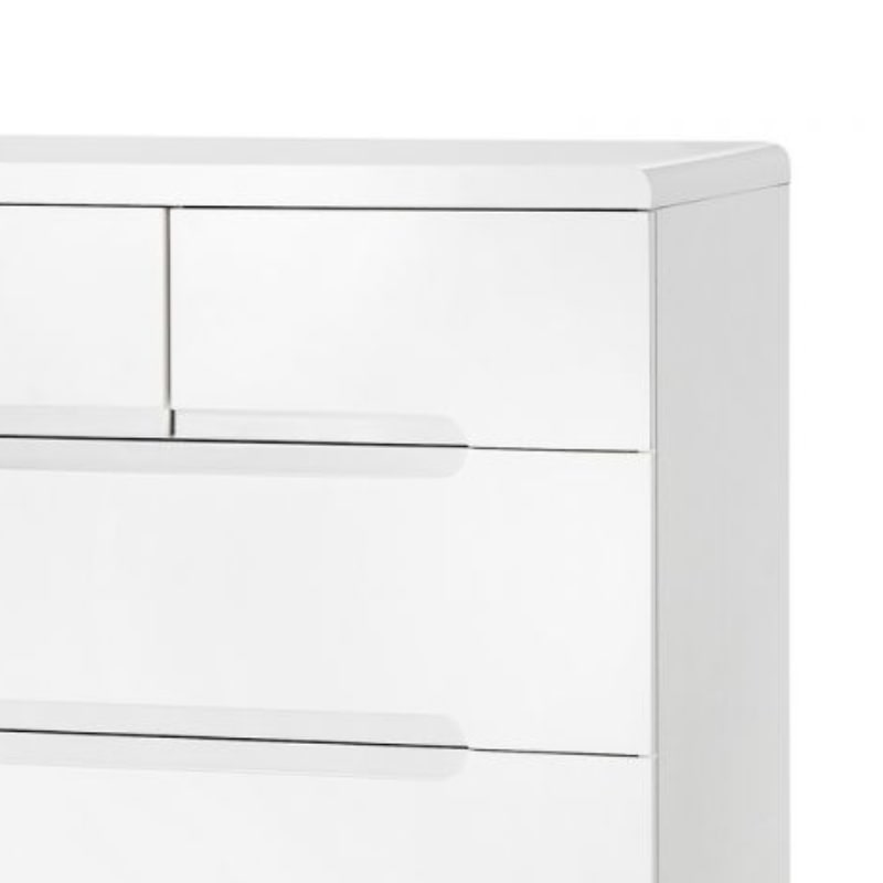 MANHATTAN High Gloss White Bedroom Dresser with 3+2 drawers, featuring a sleek modern design and smooth white finish. Ideal for stylish bedroom storage.
