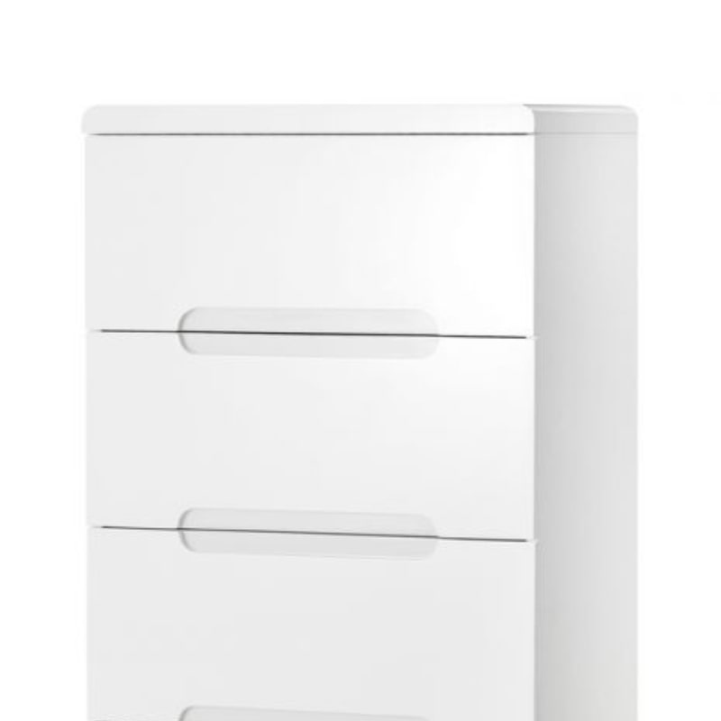 JULIAN BOWEN MANHATTAN High Gloss White Narrow Chest of 5 Drawers MAN204