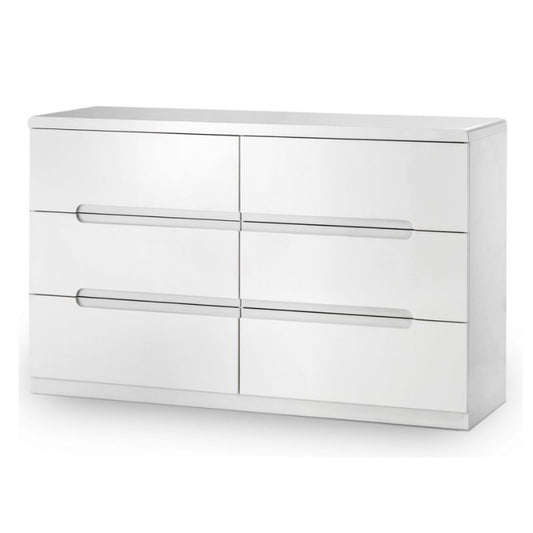 JULIAN BOWEN MANHATTAN High Gloss White 6 Drawer Wide Dresser