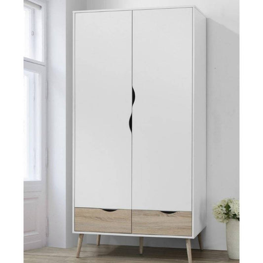 Mapleton Wardrobe in White & Oak Effect w/ Rubberwood Legs - White Tree Furniture