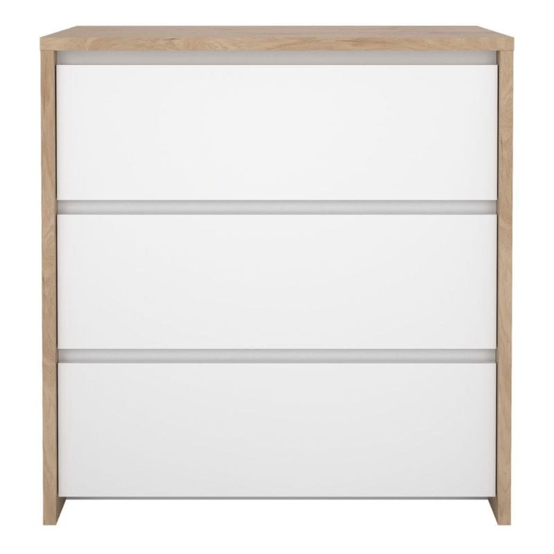 Wooden dresser with white drawers on a white background