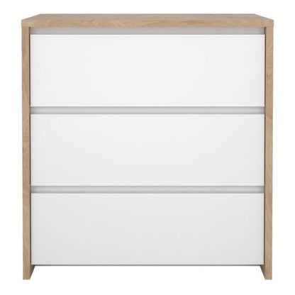 Wooden dresser with white drawers on a white background