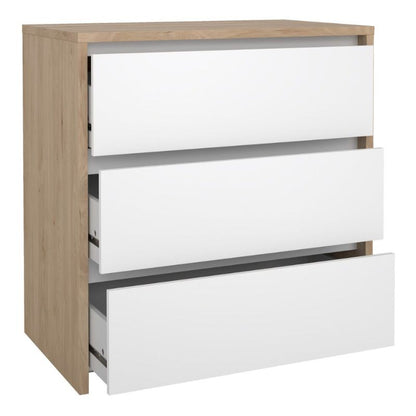 Wooden dresser with white drawers on a white background