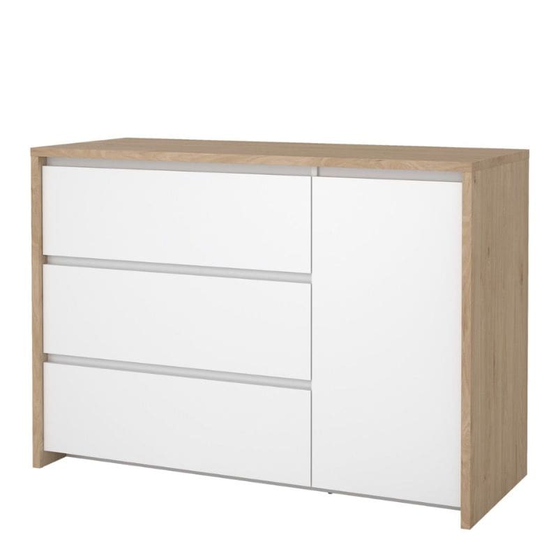 Wooden cabinet with white doors on a white background