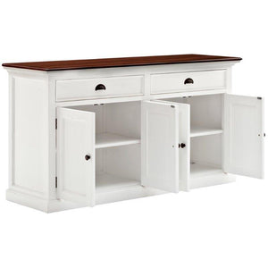NOVASOLO Halifax Accent Distressed White Sideboard with Wooden Top B127TWD - White Tree Furniture