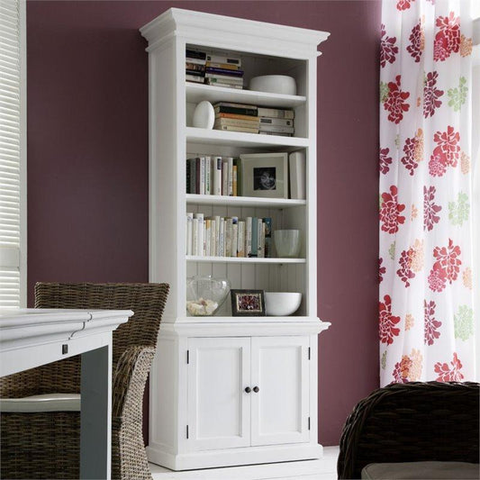 NOVASOLO Halifax White Painted Tall Bookcase with Cupboard CA612 - White Tree Furniture