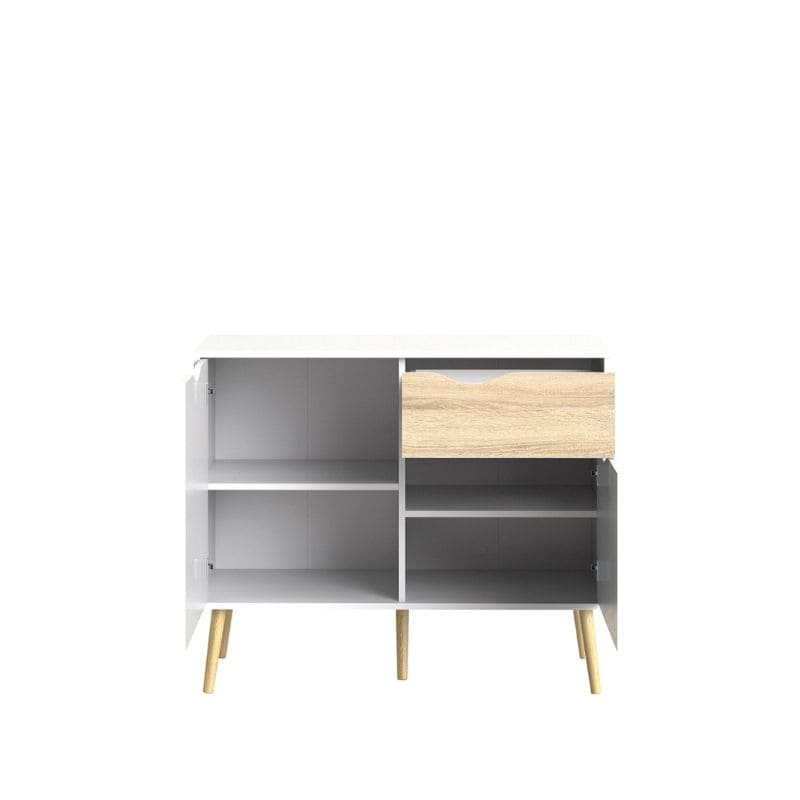 Oslo White & Oak Small Sideboard w/ 1 Drawer & 2 Doors - White Tree Furniture
