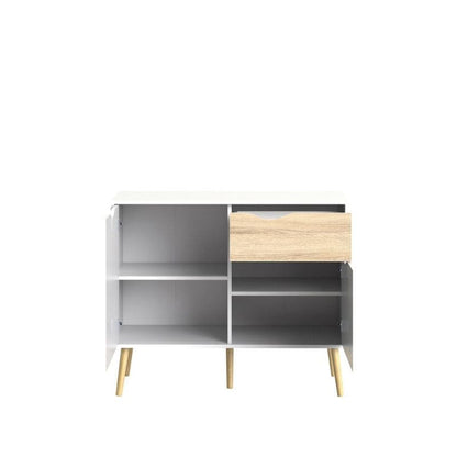 Oslo White & Oak Small Sideboard w/ 1 Drawer & 2 Doors - White Tree Furniture