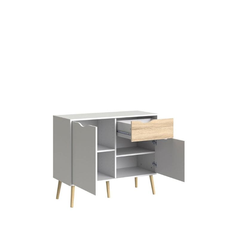 Oslo White & Oak Small Sideboard w/ 1 Drawer & 2 Doors - White Tree Furniture