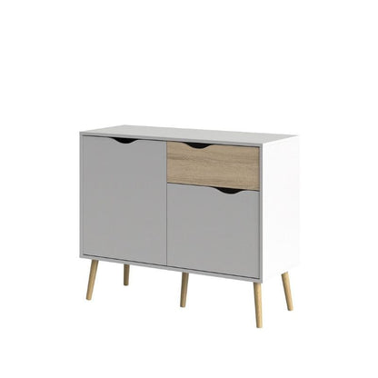 Oslo White & Oak Small Sideboard w/ 1 Drawer & 2 Doors - White Tree Furniture