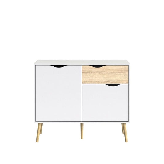 Oslo White & Oak Small Sideboard w/ 1 Drawer & 2 Doors - White Tree Furniture