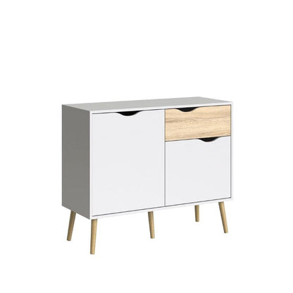 Oslo White & Oak Small Sideboard w/ 1 Drawer & 2 Doors - White Tree Furniture