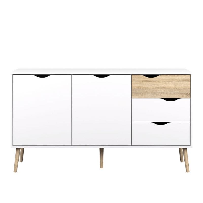 Oslo White & Oak Large Sideboard w/ 3 Drawers & 2 Doors - White Tree Furniture
