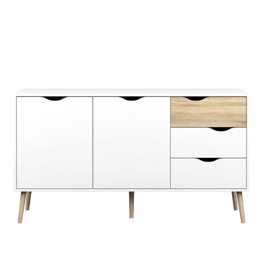 Oslo White & Oak Large Sideboard w/ 3 Drawers & 2 Doors - White Tree Furniture