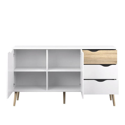 Oslo White & Oak Large Sideboard w/ 3 Drawers & 2 Doors - White Tree Furniture