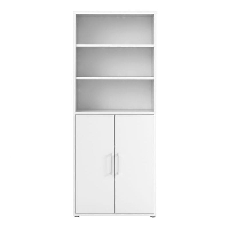 White bookshelf with two shelves, 2 doors and an internal cupboard