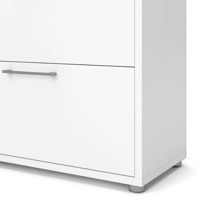 White dresser with a silver handle on a white background