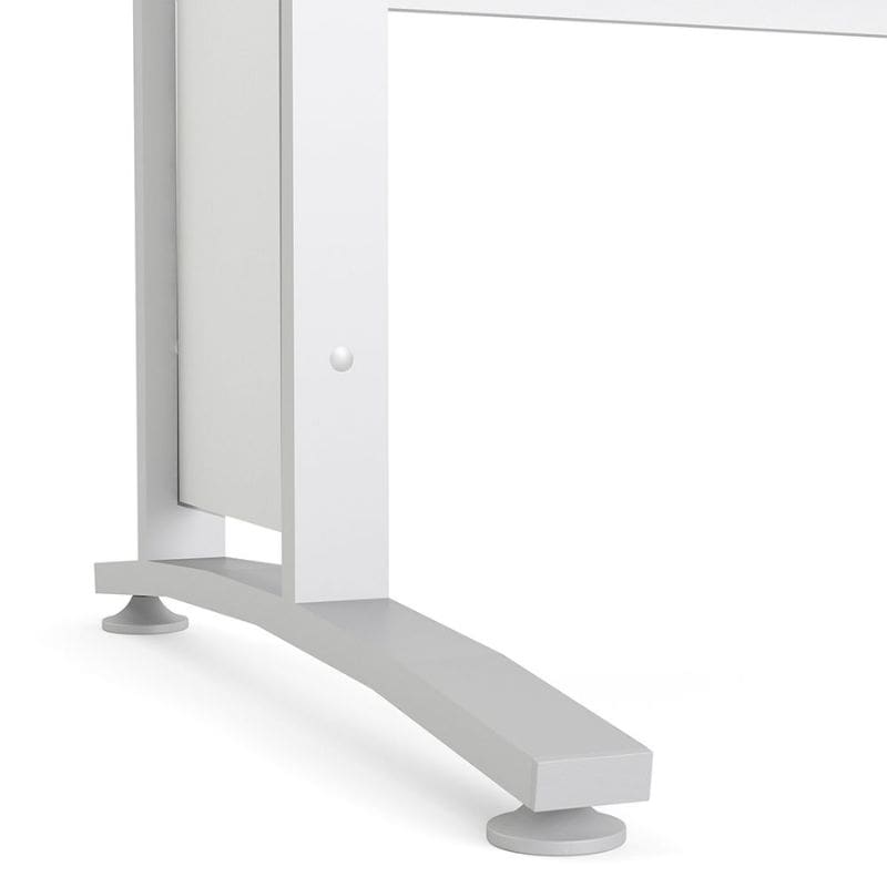 White desk with a curved leg design on a white background