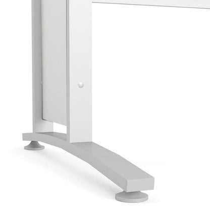 White desk with a curved leg design on a white background
