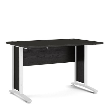 Black office desk with white legs on a white background