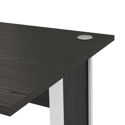 Black office desk corner with white legs on a white background