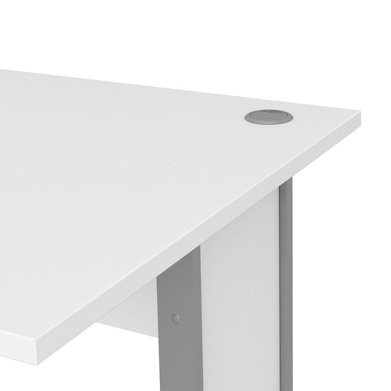 White office desk corner with metal leg on a white background