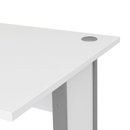 White office desk corner with metal leg on a white background