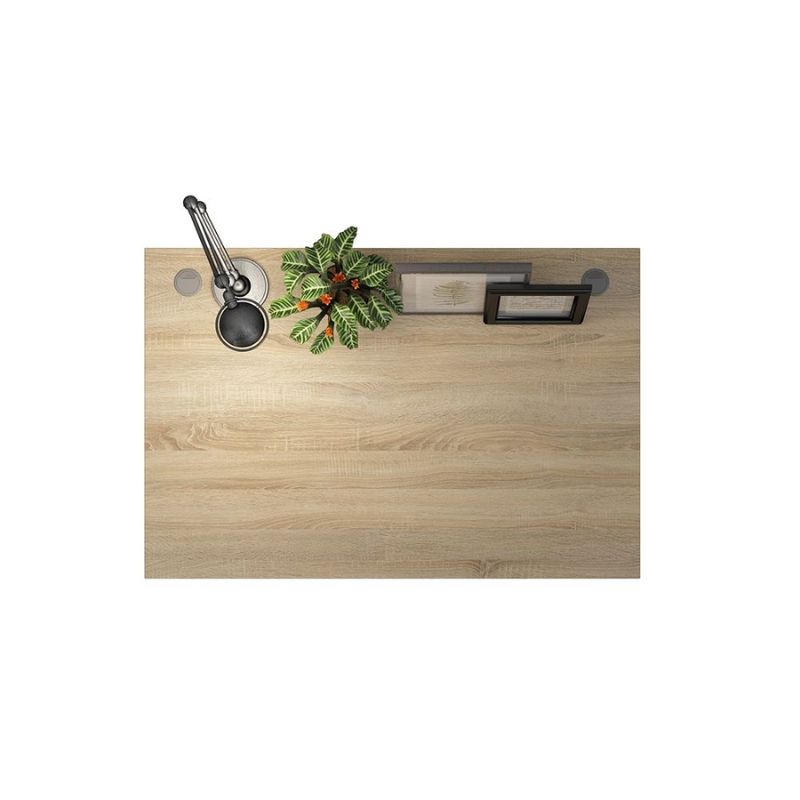 Wooden countertop with decorative items on a white background
