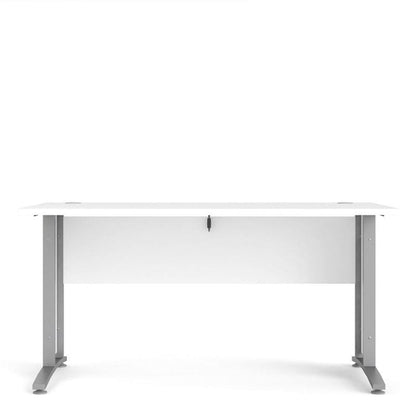White office desk with silver legs on a white background