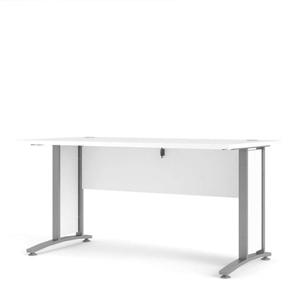White office desk with silver metal legs on a white background