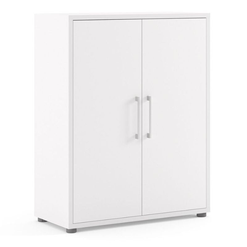 White cabinet with two doors on a white background