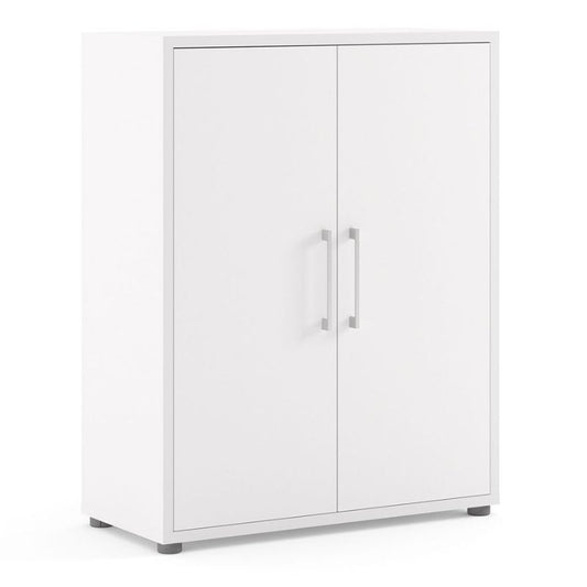 White cabinet with two doors on a white background
