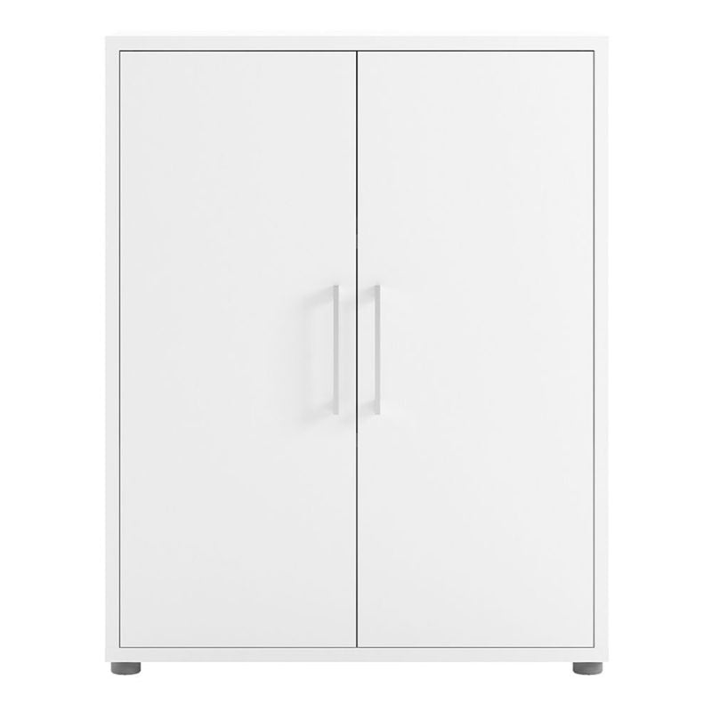 White cabinet with two doors on a white background