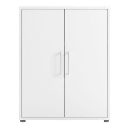 White cabinet with two doors on a white background
