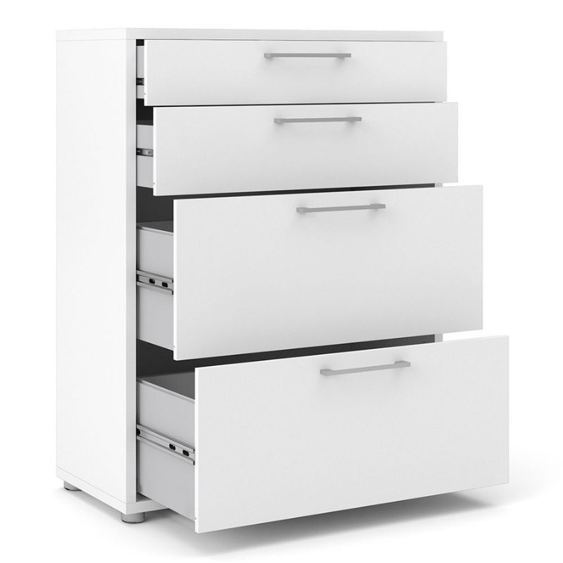 White dresser with multiple drawers on a white background