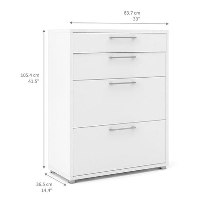 White dresser with dimensions labeled on a white background