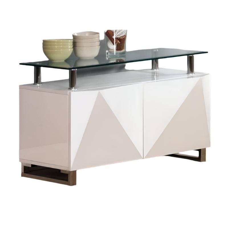Rowley High Gloss White Sideboard w/ 2 Doors & Glass Top - White Tree Furniture
